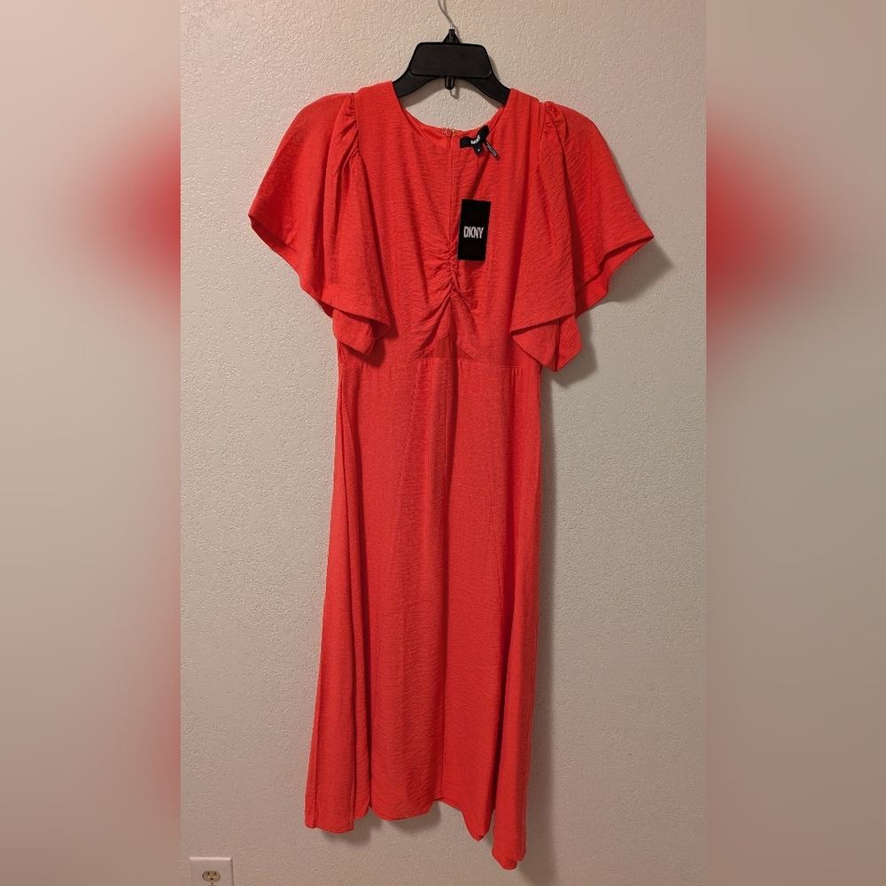 DKNY Flutter Sleeve Crinkle Dress - Picture 5 of 9